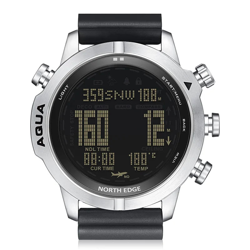 Mens Outdoor Sports More 100m Waterproof Silicone Smart Dive Computer Watch Altitude Barometer Compass Temperature Display