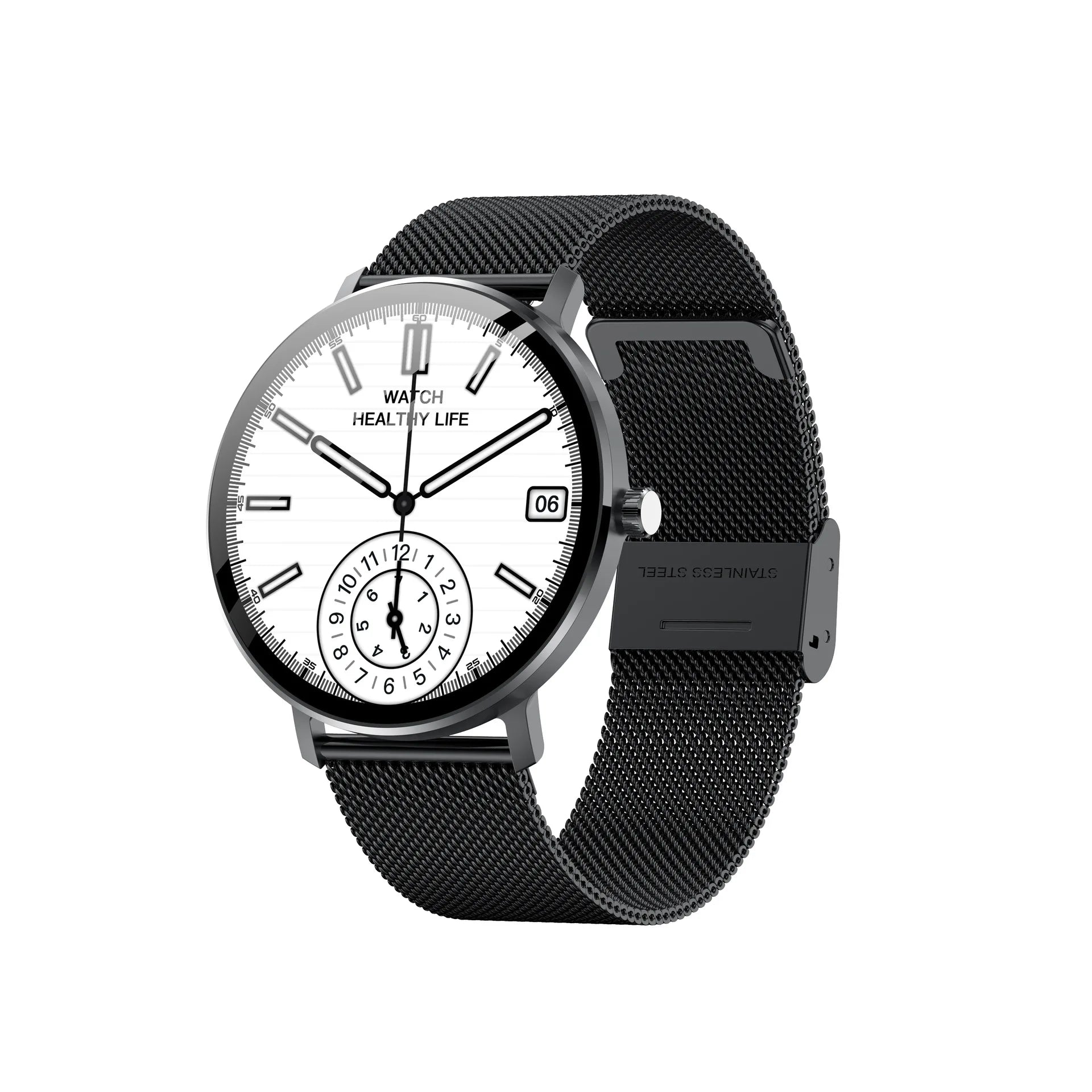 [Original Straight Hair] Round AMOLED Smart Watch with Silicone Band WhatsApp for Call Health Monitoring & NFC