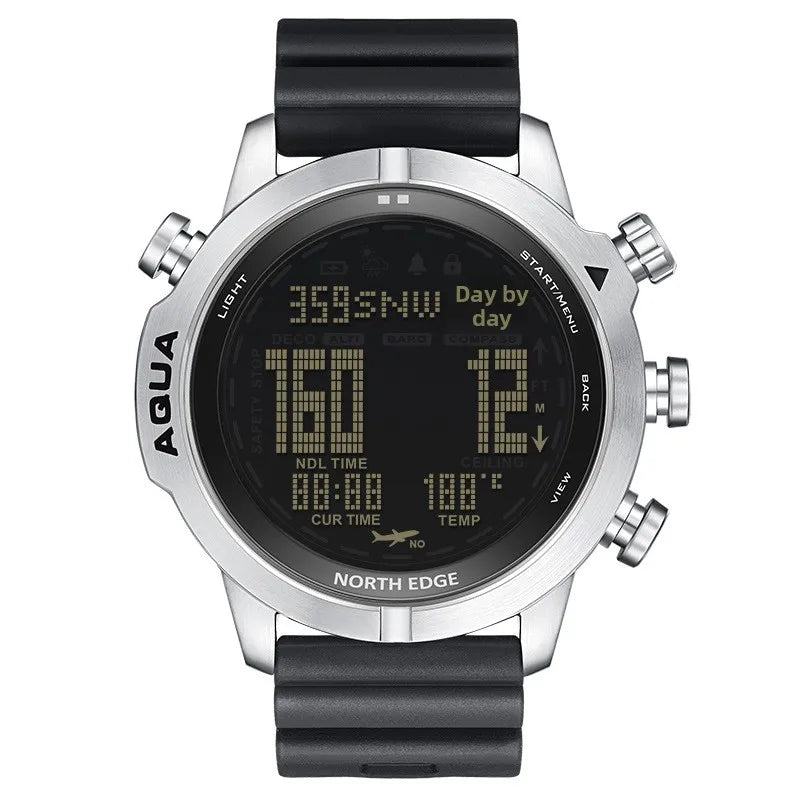 Mens Outdoor Sports More 100m Waterproof Silicone Smart Dive Computer Watch Altitude Barometer Compass Temperature Display