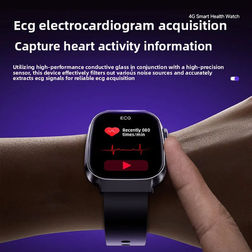 2025 4G Smart Watch with Heart Rate & Blood Oxygen Monitoring Anti-fall AI Detection Silicone Band
