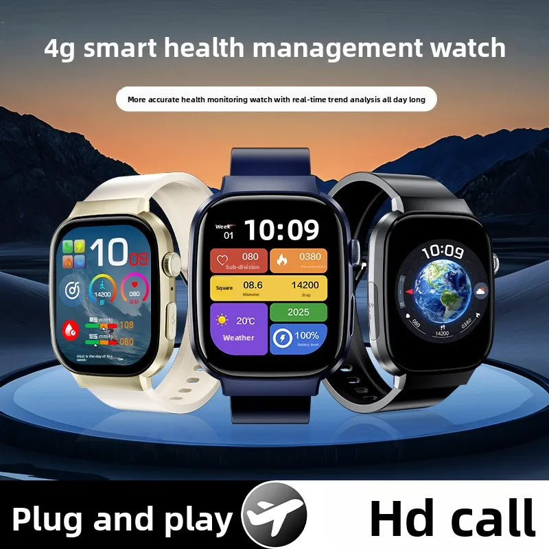 2025 4G Smart Watch with Heart Rate & Blood Oxygen Monitoring Anti-fall AI Detection Silicone Band