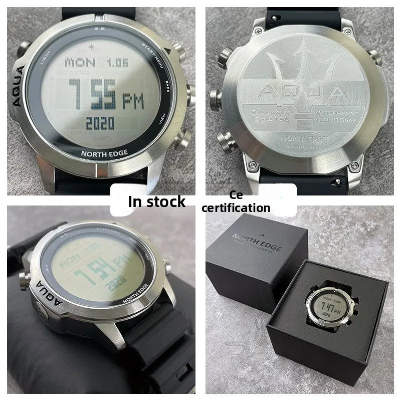 Mens Outdoor Sports More 100m Waterproof Silicone Smart Dive Computer Watch Altitude Barometer Compass Temperature Display