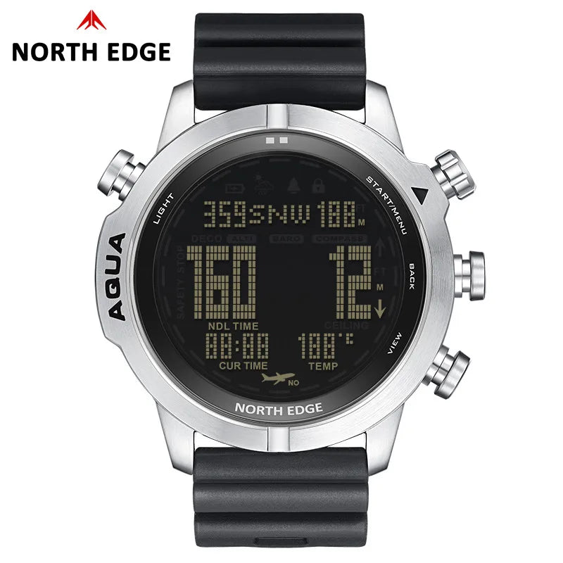 Mens Outdoor Sports More 100m Waterproof Silicone Smart Dive Computer Watch Altitude Barometer Compass Temperature Display