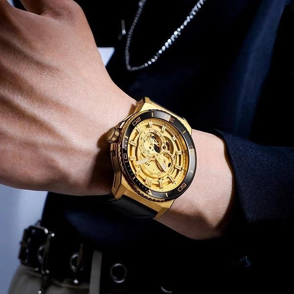 HIPINE Gold Smart Watch Men Android World's First Detachable Case Smart + Automatic Mechanical Dual Movement AMOLED Screen 50m