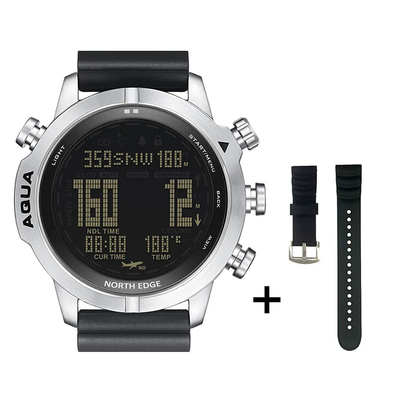 Mens Outdoor Sports More 100m Waterproof Silicone Smart Dive Computer Watch Altitude Barometer Compass Temperature Display