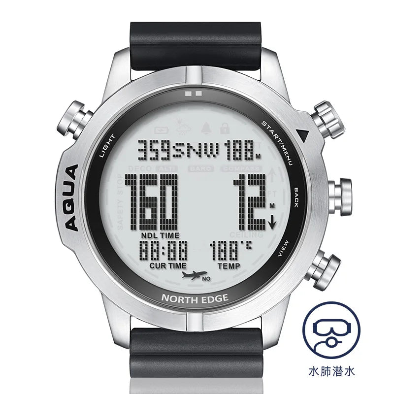 Mens Outdoor Sports More 100m Waterproof Silicone Smart Dive Computer Watch Altitude Barometer Compass Temperature Display