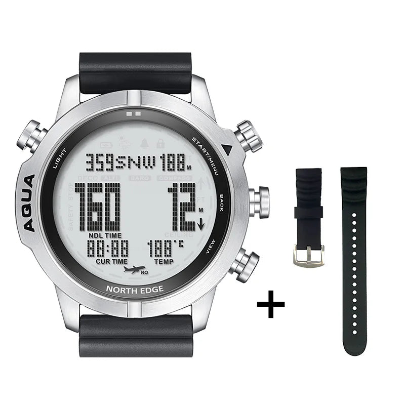 Mens Outdoor Sports More 100m Waterproof Silicone Smart Dive Computer Watch Altitude Barometer Compass Temperature Display