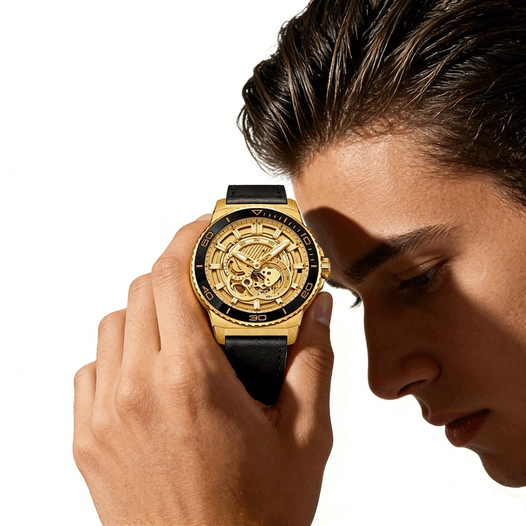 HIPINE Gold Smart Watch Men-Detachable Case Dual Movement Android Water Resistant Business Travel Sports Heart Rate Monitor