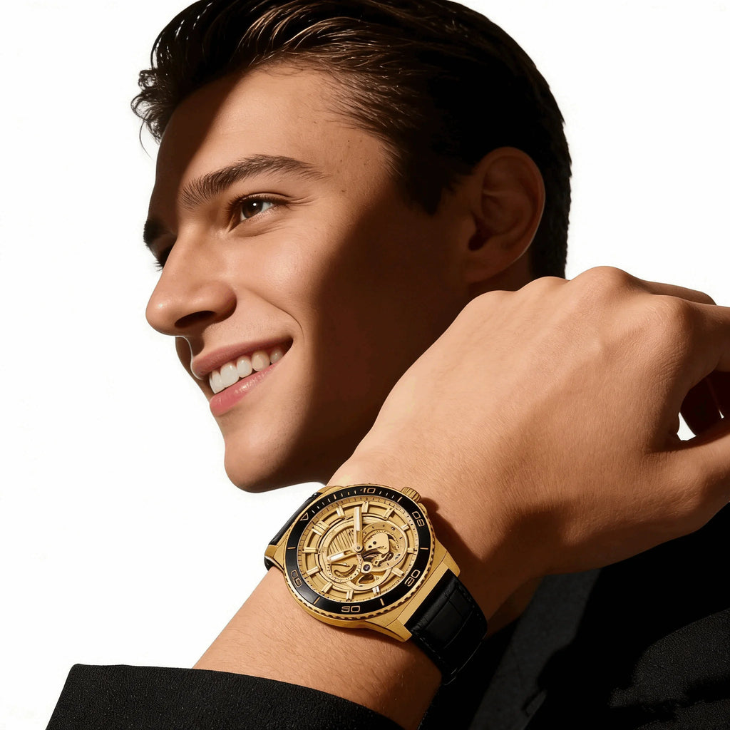 HIPINE Gold Smart Watch Men-Detachable Case Dual Movement Android Water Resistant Business Travel Sports Heart Rate Monitor