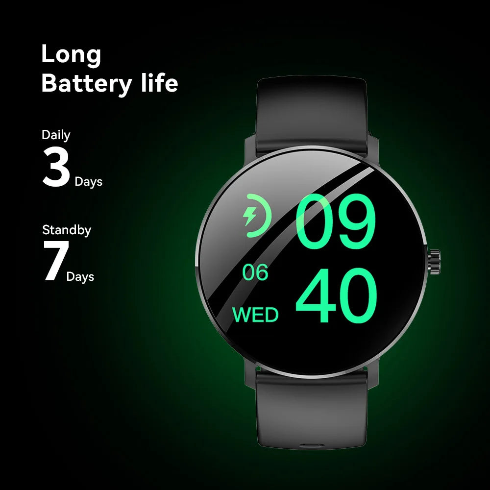 [Original Straight Hair] Round AMOLED Smart Watch with Silicone Band WhatsApp for Call Health Monitoring & NFC