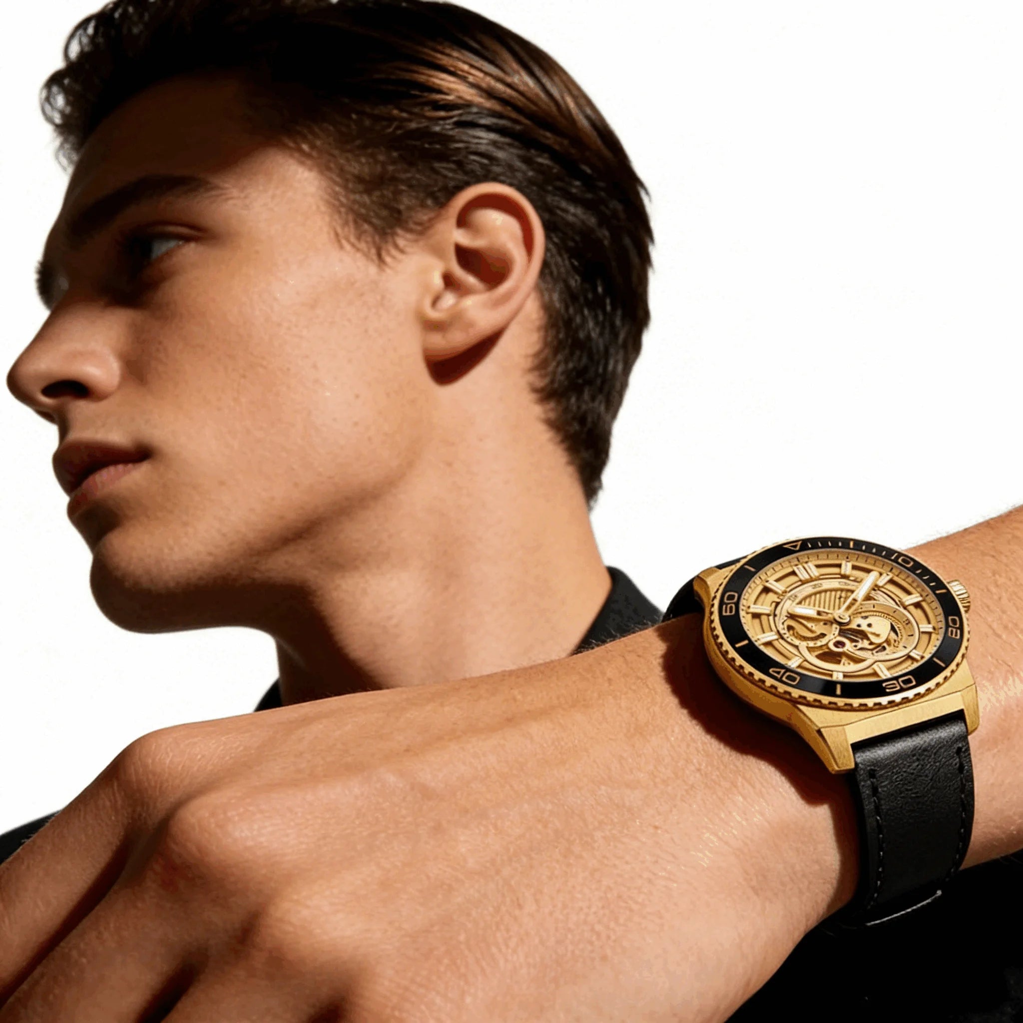 HIPINE Gold Smart Watch Men-Detachable Case Dual Movement Android Water Resistant Business Travel Sports Heart Rate Monitor