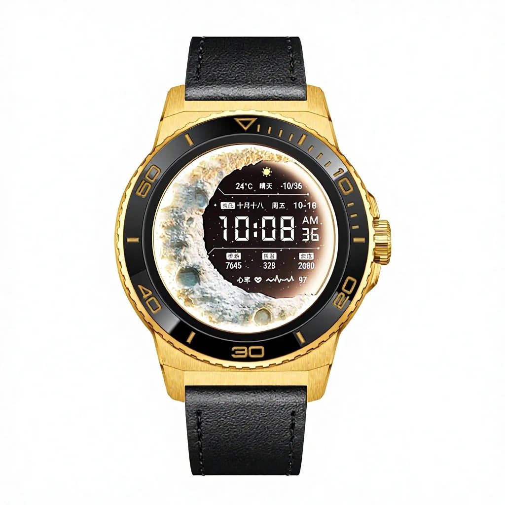 HIPINE Dual Movement Gold Android Smart Watch-Luxury Business Design AMOLED Screen 50m Water Resistant Real-Time Health Tracker