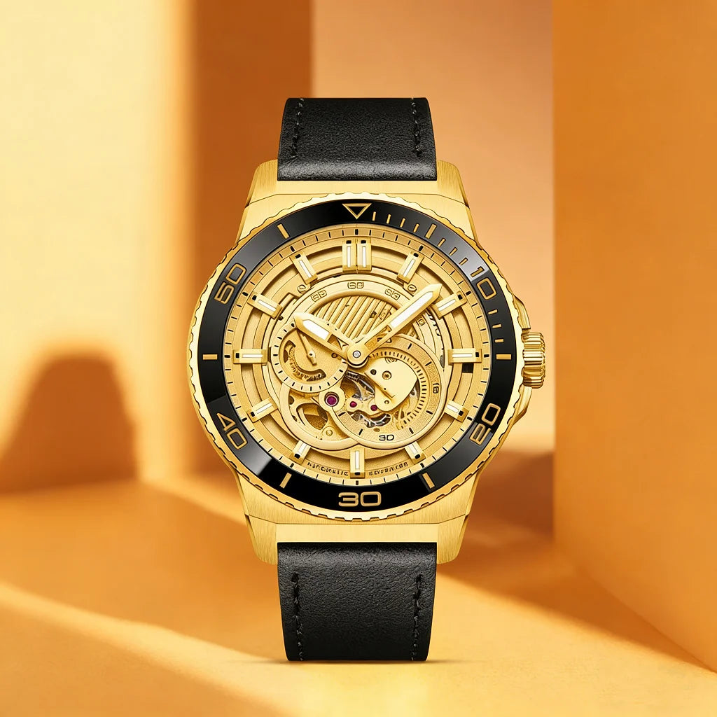 HIPINE Gold Smart Watch Men Android World's First Detachable Case Smart + Automatic Mechanical Dual Movement AMOLED Screen 50m